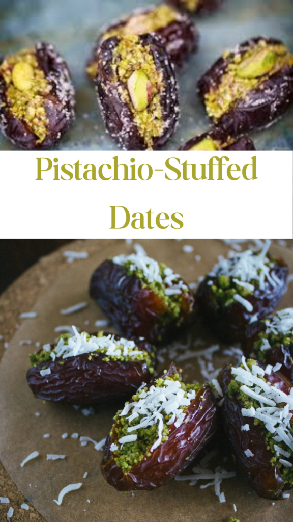 dates and pistachios on a blue plate