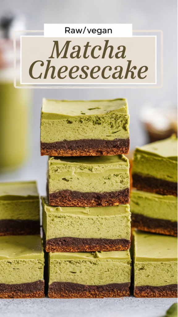 creamy, dreamy cheesecake bars with a vibrant green swirl of earthy matcha